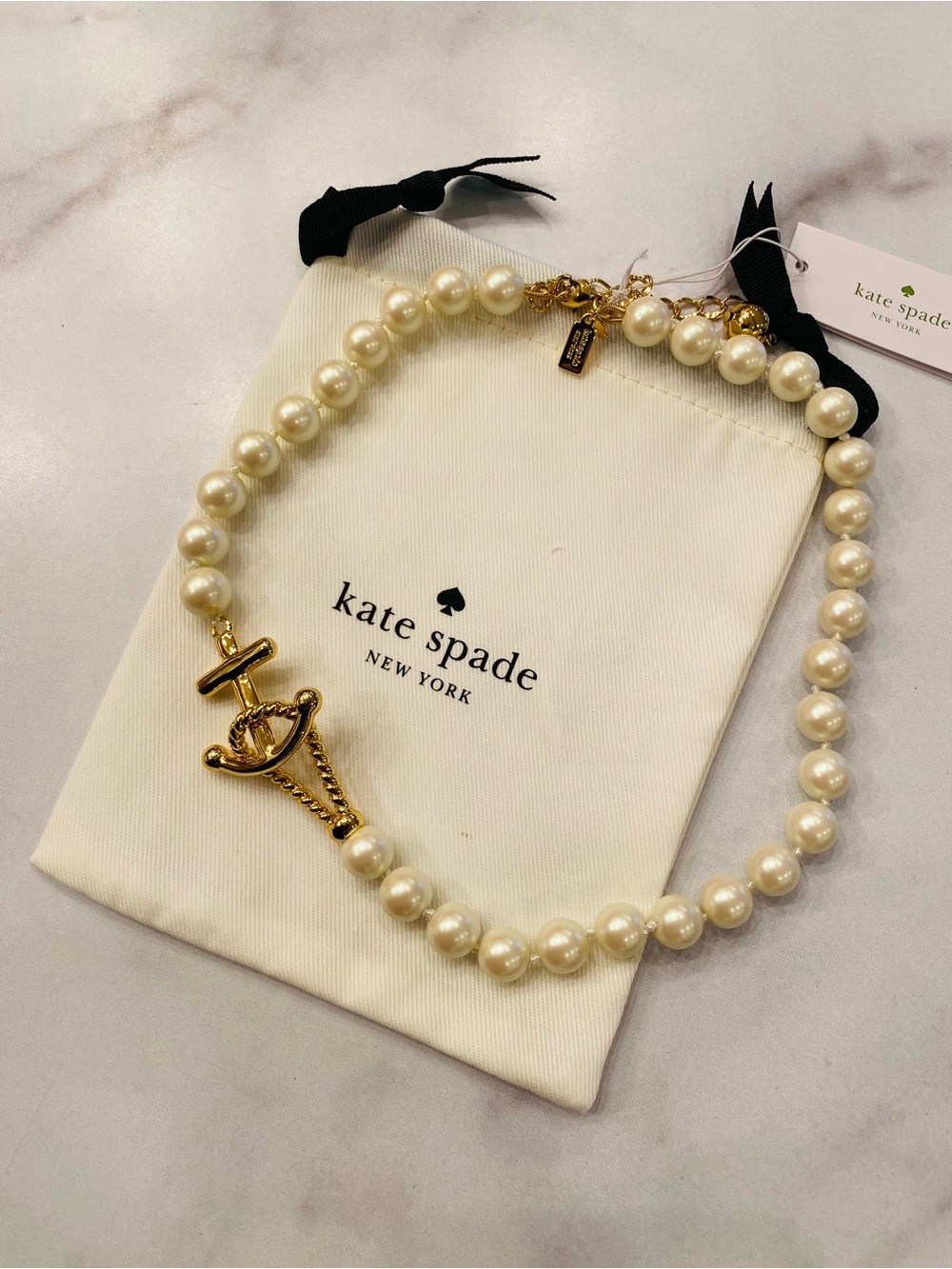 KATE SPADE Anchors Away Gold Pearl Necklace Delta Gamma